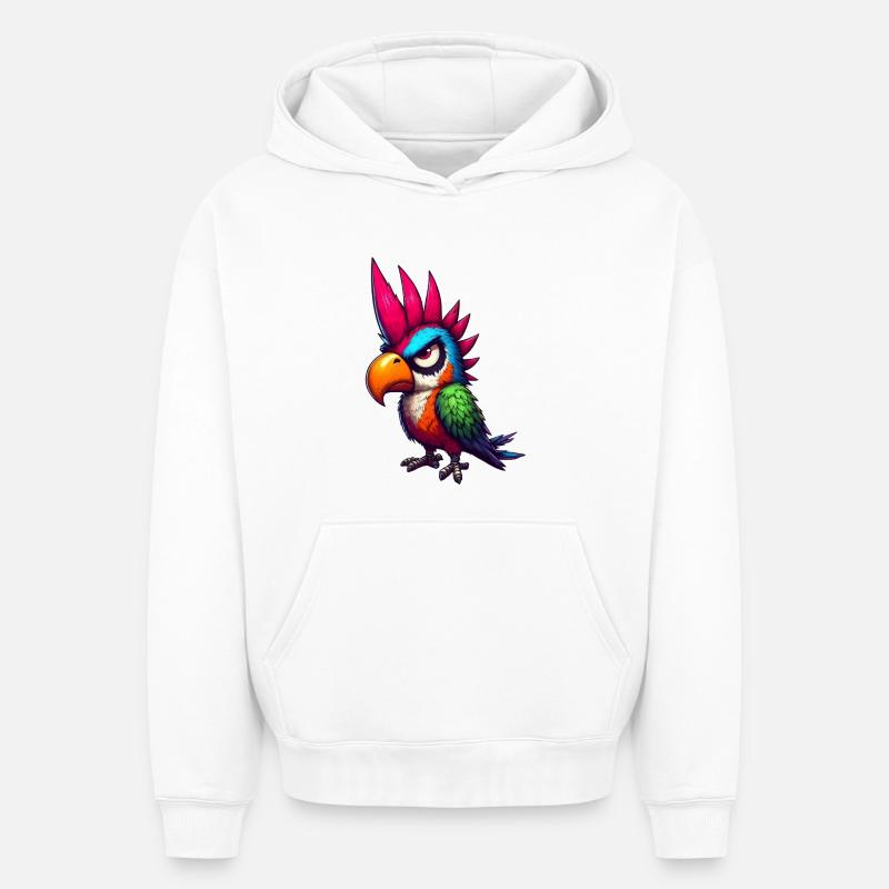 perroquet punk - Sweat à capuche unisexe oversize épais SPREAD - blanc