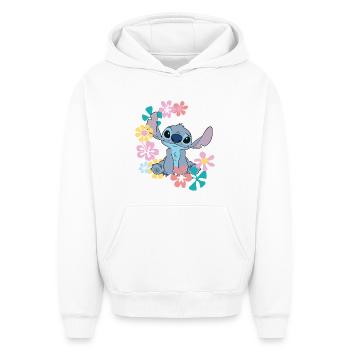 Lilo & Stitch Stitch Mit Hawaiianischen Blumen - Oversized Heavyweight Unisex Hoodie - Weiß - Vorne - AI Model Female 172 dark (172cm) & AI Model Male 185 light (185cm)
