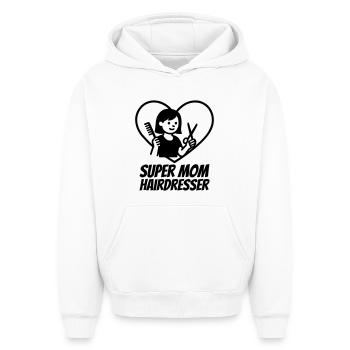 Super Maman Coiffeuse – Cœur Ciseaux - Sweat à capuche unisexe oversize épais SPREAD - blanc - Devant - AI Model Female 172 dark (172cm) & AI Model Male 185 light (185cm)