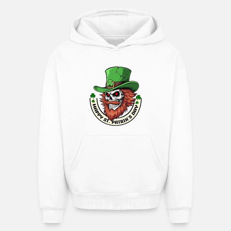 Irish Skull Vibes - Sweat à capuche unisexe oversize épais SPREAD - blanc