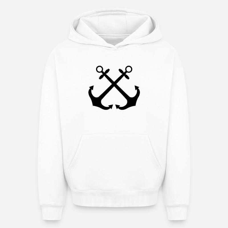 Ancres croisées - Sweat à capuche unisexe oversize épais SPREAD - blanc