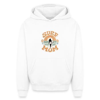 Surf Mom - Sweat à capuche unisexe oversize épais SPREAD - blanc - Devant - AI Model Female 172 dark (172cm) & AI Model Male 185 light (185cm)