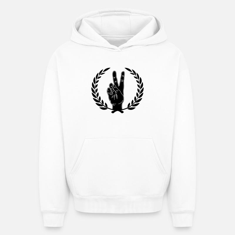 Paix de la main noire dans une couronne de laurier - Sweat à capuche unisexe oversize épais SPREAD - blanc