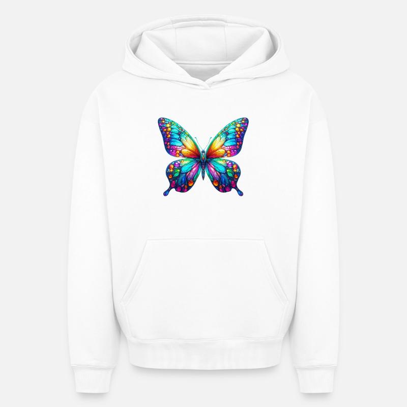 Papillon - Sweat à capuche unisexe oversize épais SPREAD - blanc