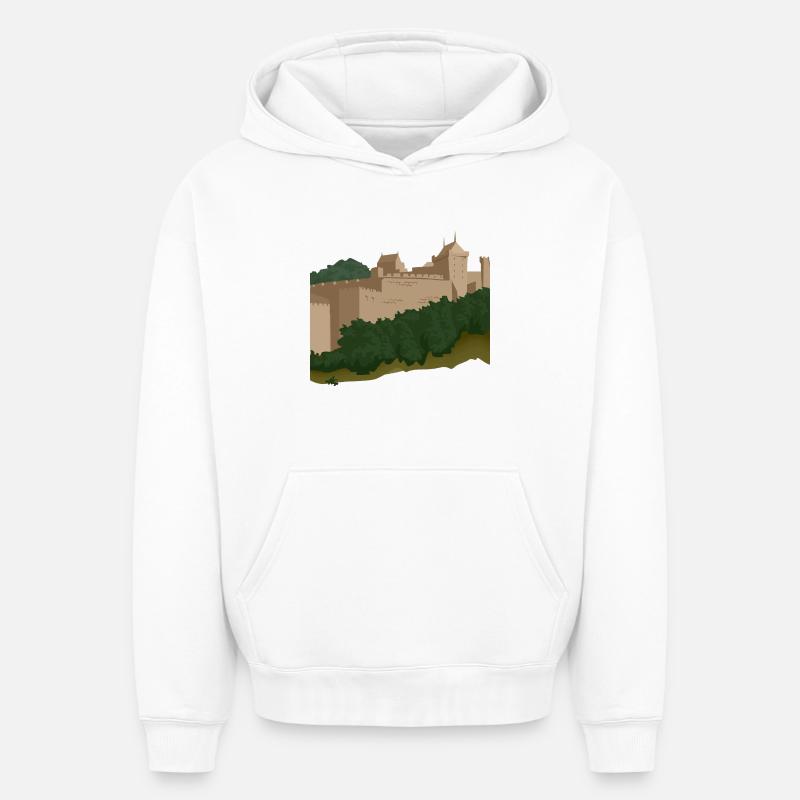 Château sur la colline - Sweat à capuche unisexe oversize épais SPREAD - blanc