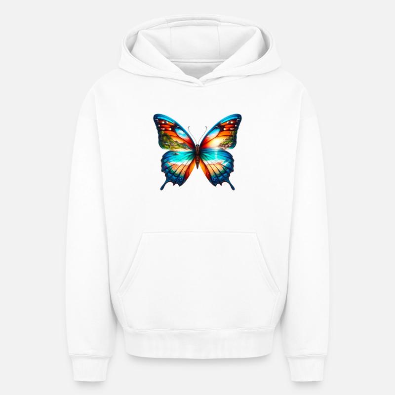 Papillon - Sweat à capuche unisexe oversize épais SPREAD - blanc