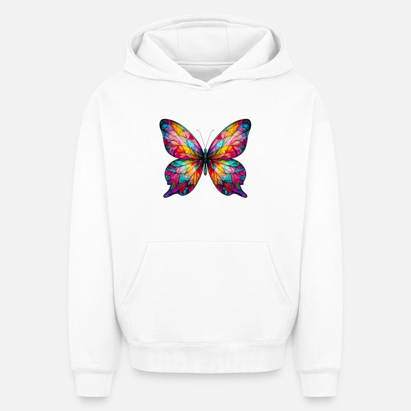 Papillon - Sweat à capuche unisexe oversize épais SPREAD - blanc