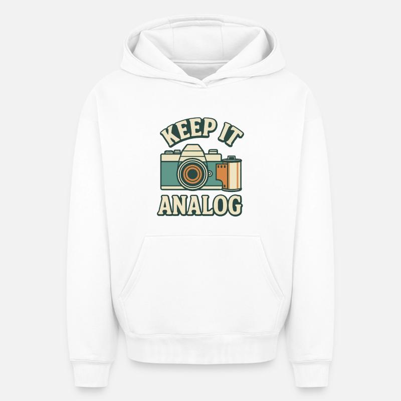 Restez analogique - Sweat à capuche unisexe oversize épais SPREAD - blanc