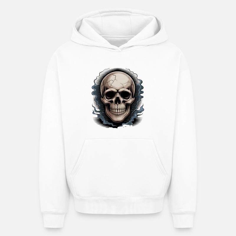 Crâne dans l’aura de fumée - Sweat à capuche unisexe oversize épais SPREAD - blanc