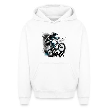 BMX - Oversized Heavyweight Unisex Hoodie - white - Front - AI Model Female 172 dark (172cm) & AI Model Male 185 light (185cm)