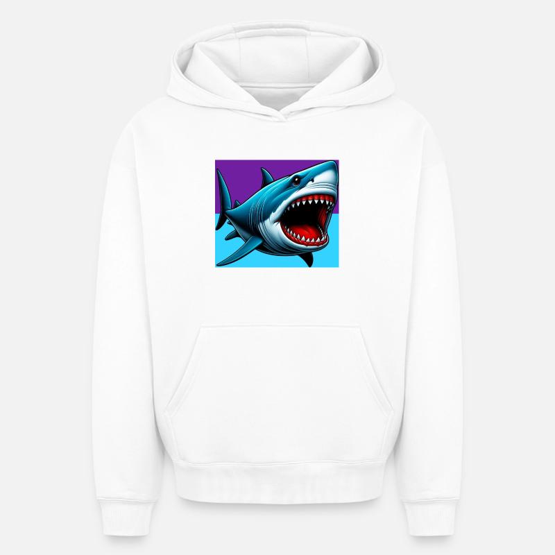 Requin - Sweat à capuche unisexe oversize épais SPREAD - blanc