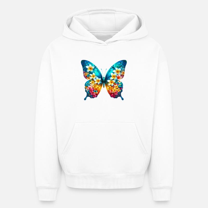 Papillon frangipanier frangipanier - Sweat à capuche unisexe oversize épais SPREAD - blanc