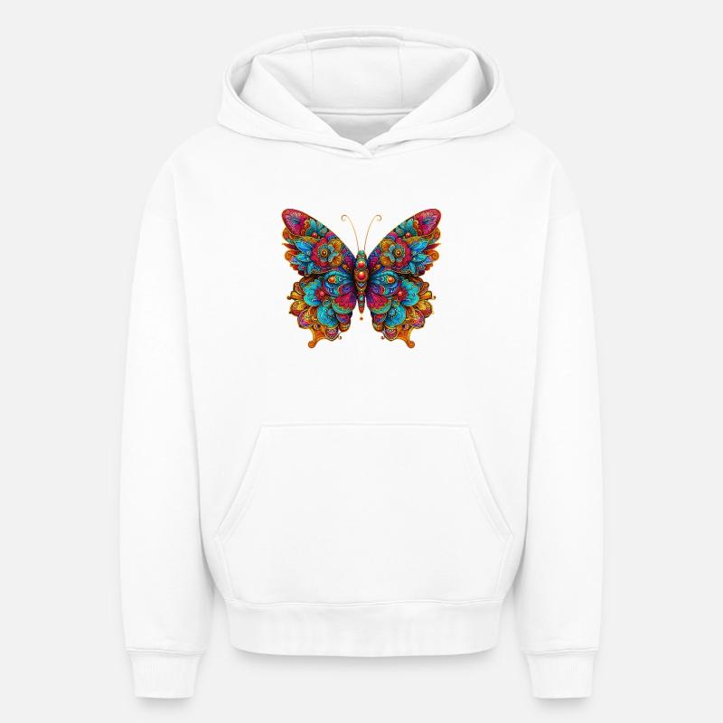 Papillon - Sweat à capuche unisexe oversize épais SPREAD - blanc