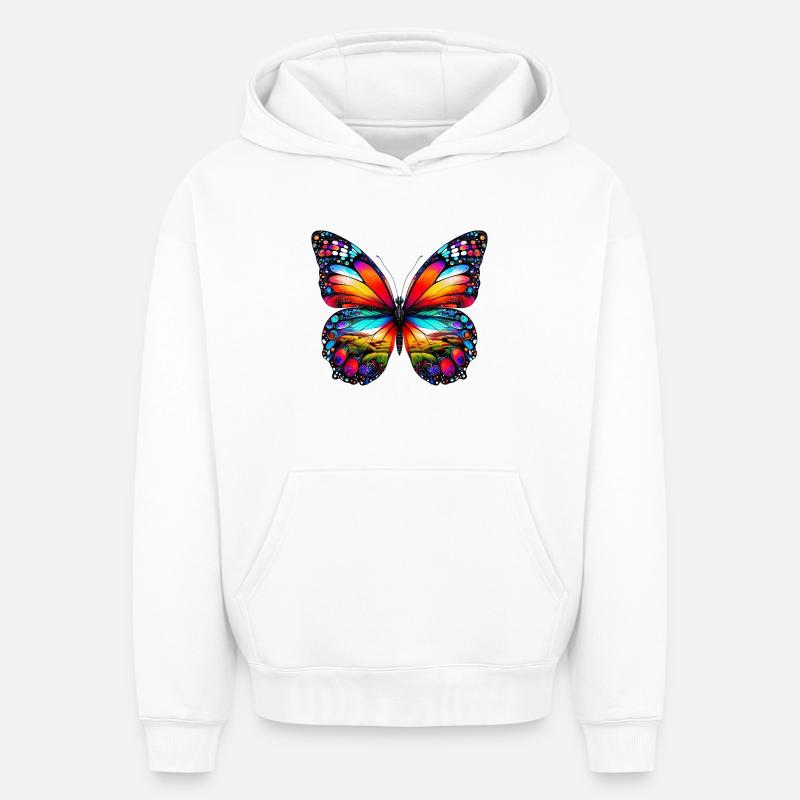 Papillon - Sweat à capuche unisexe oversize épais SPREAD - blanc