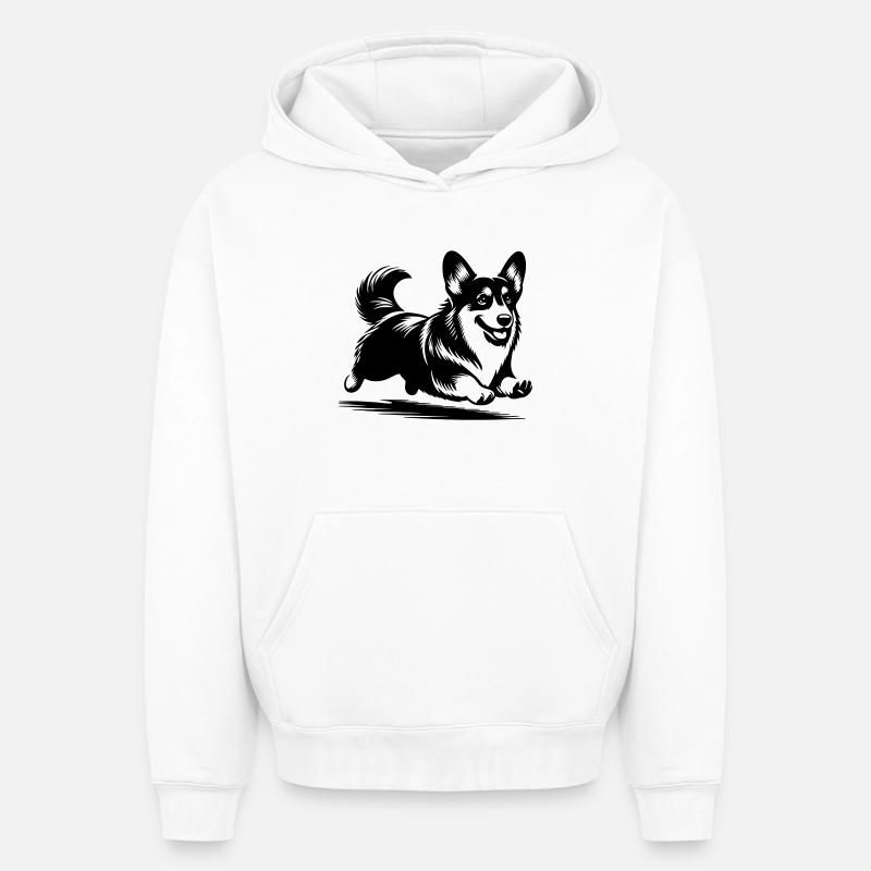 Corgi gallois - Sweat à capuche unisexe oversize épais SPREAD - blanc