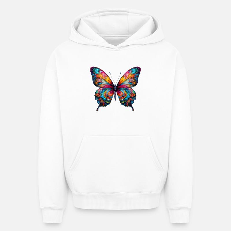 Papillon - Sweat à capuche unisexe oversize épais SPREAD - blanc