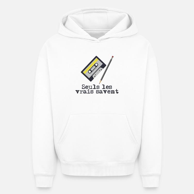 Les_vrais_savent - Sweat à capuche unisexe oversize épais SPREAD - blanc