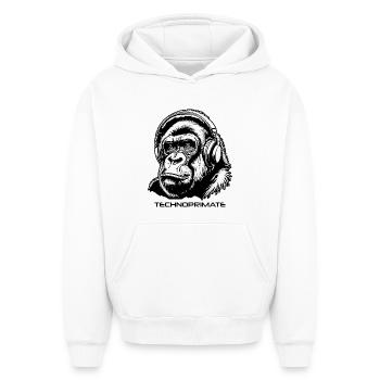 Techno Primate Headphone Ape Art #3 Black - Oversized Heavyweight Unisex Hoodie - white - Front - AI Model Female 172 dark (172cm) & AI Model Male 185 light (185cm)