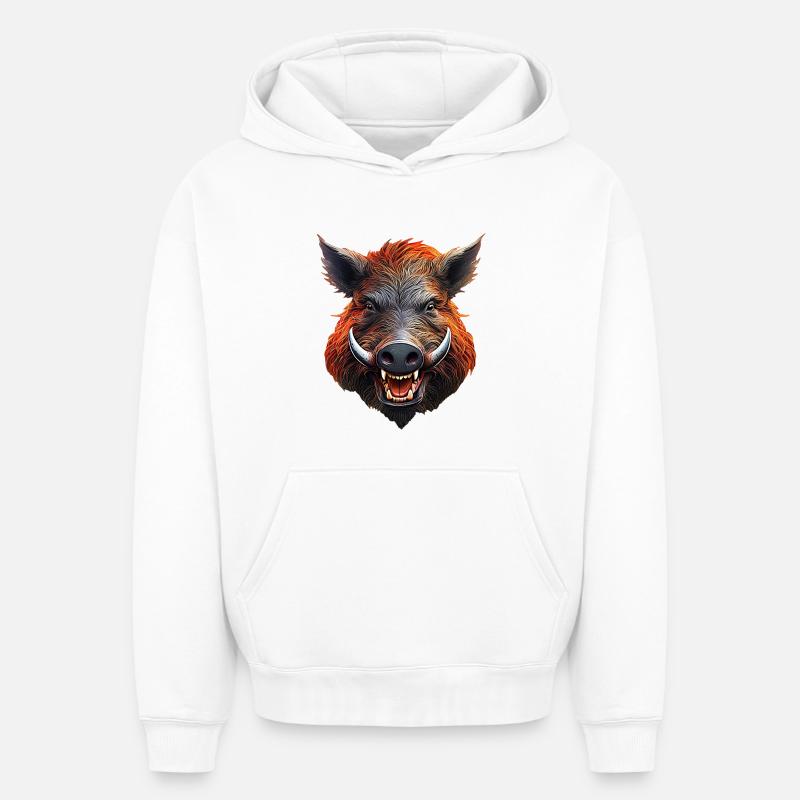 Sanglier - Sweat à capuche unisexe oversize épais SPREAD - blanc