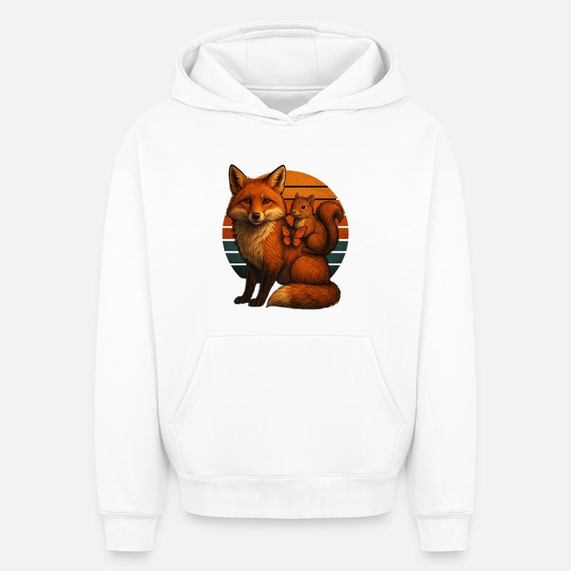 Fuchs Eichhörnchen Retro Tierfreunde - Oversized Heavyweight Unisex Hoodie - Weiß