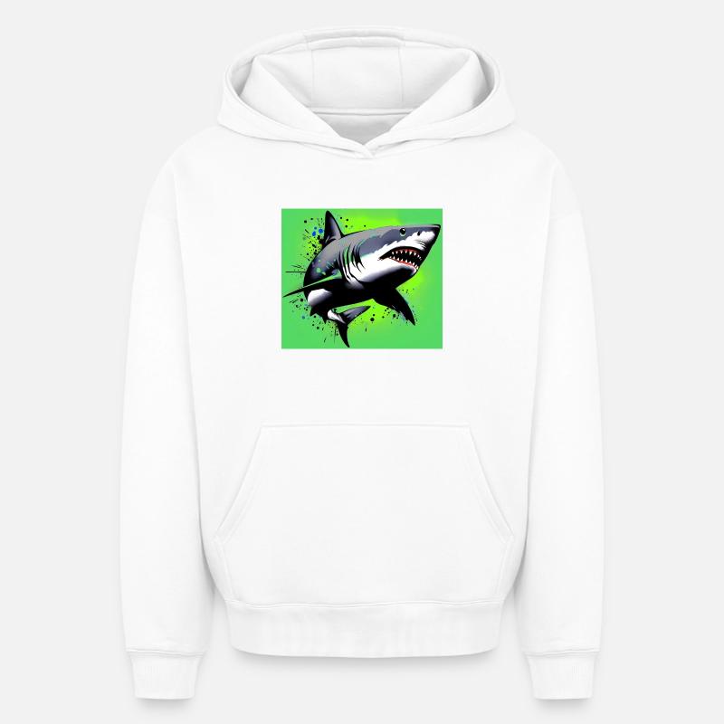 Requin - Sweat à capuche unisexe oversize épais SPREAD - blanc