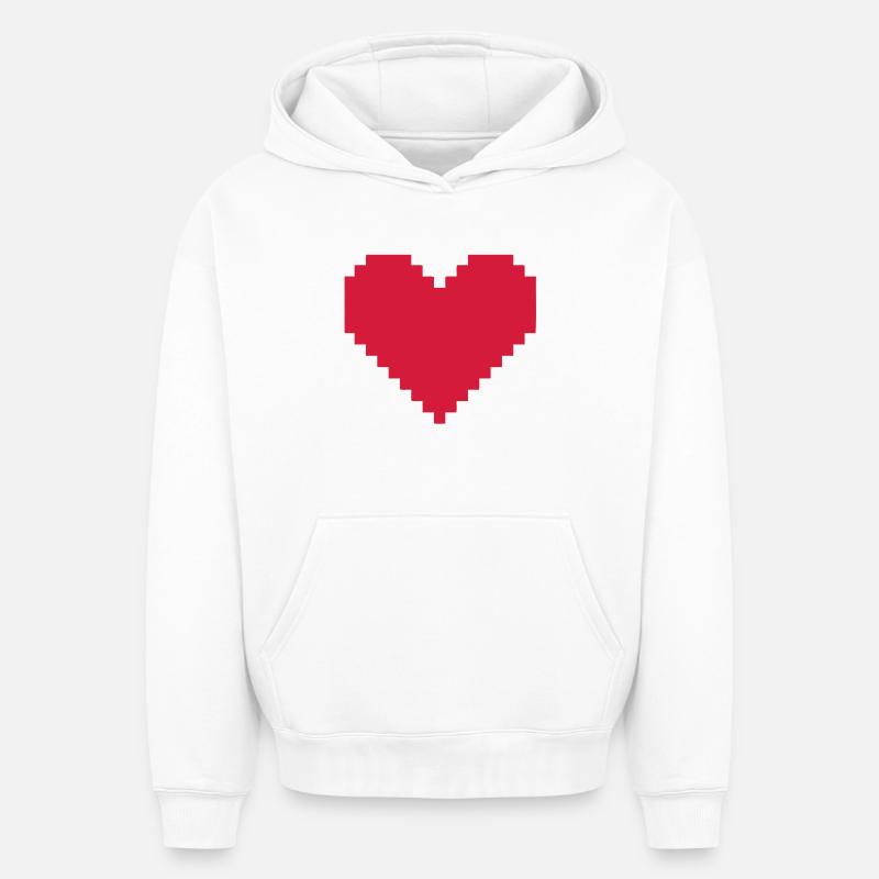 coeur pixel - Sweat à capuche unisexe oversize épais SPREAD - blanc