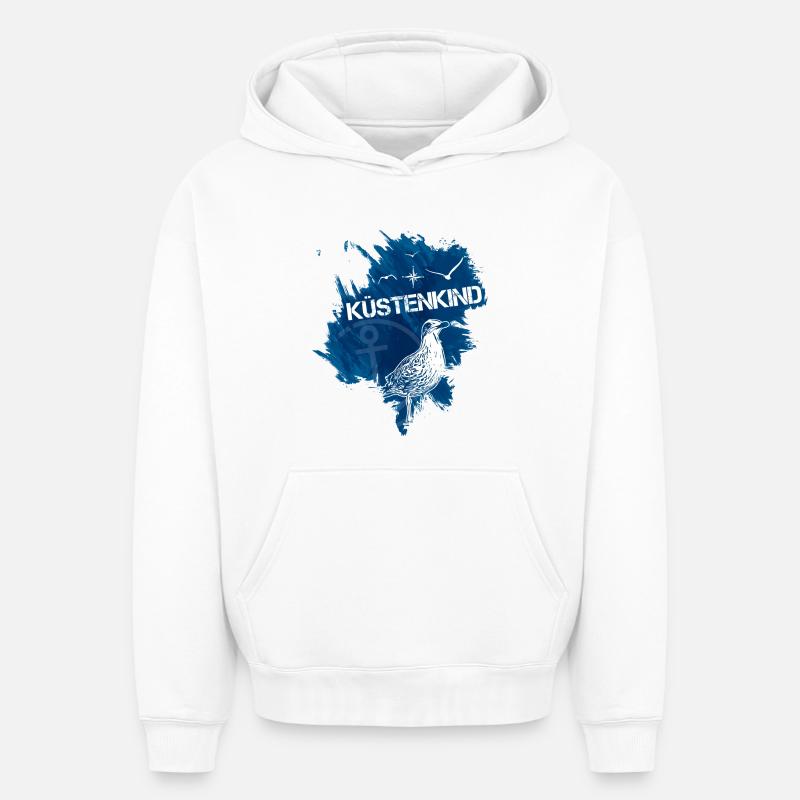 Mouettes Enfant côtier - Sweat à capuche unisexe oversize épais SPREAD - blanc