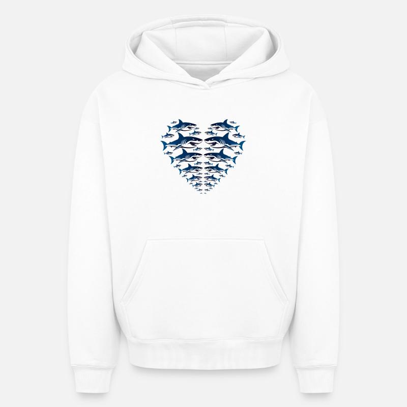 Shark Heart - Sweat à capuche unisexe oversize épais SPREAD - blanc