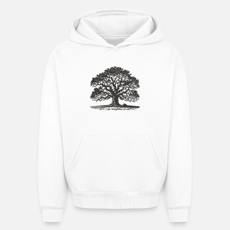 Chêne - Sweat à capuche unisexe oversize épais SPREAD - blanc