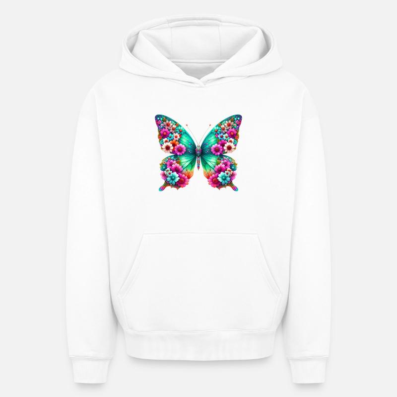 Papillon - Sweat à capuche unisexe oversize épais SPREAD - blanc