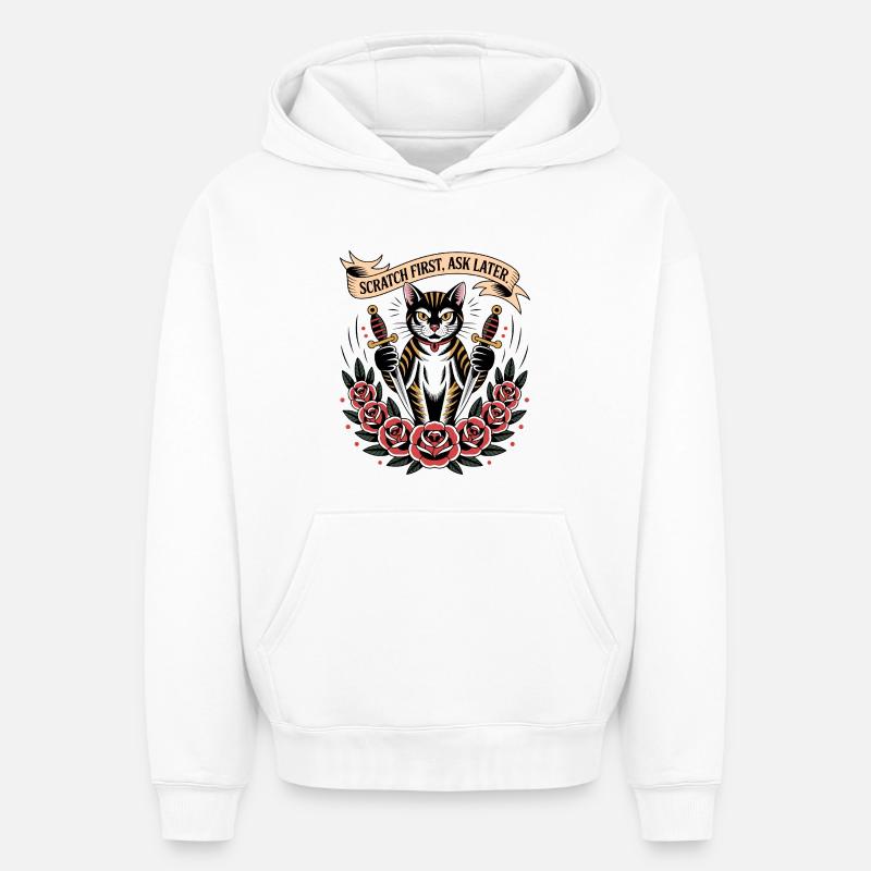 Grattez le premier chat - Sweat à capuche unisexe oversize épais SPREAD - blanc