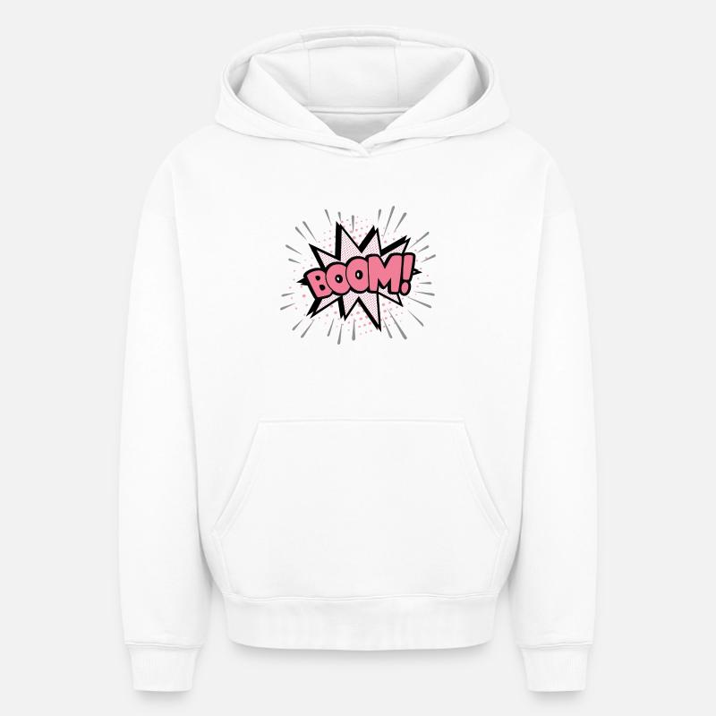 Boum rose - Sweat à capuche unisexe oversize épais SPREAD - blanc