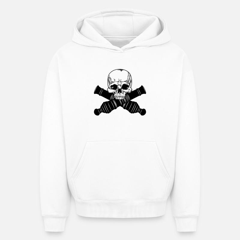 Crâne avec deux canons - Sweat à capuche unisexe oversize épais SPREAD - blanc