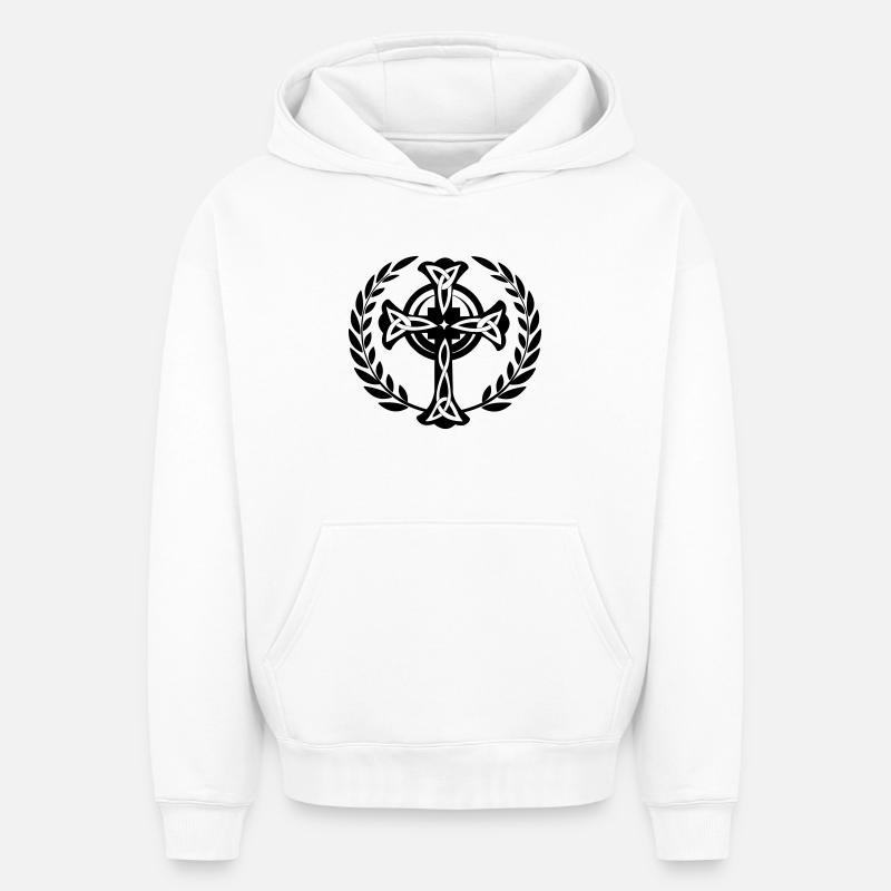 Couronne de laurier croix celtique - Sweat à capuche unisexe oversize épais SPREAD - blanc