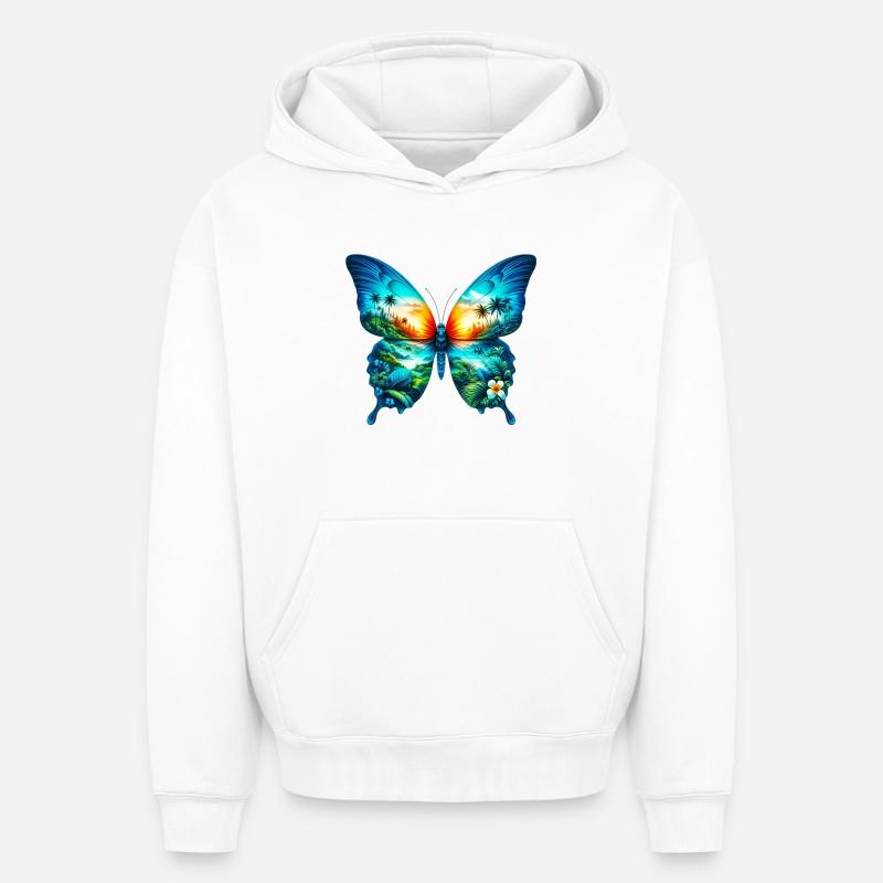Papillon - Sweat à capuche unisexe oversize épais SPREAD - blanc