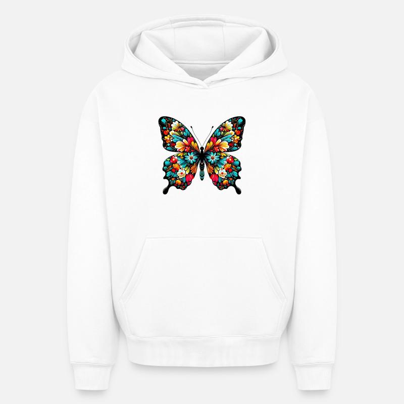 Papillon - Sweat à capuche unisexe oversize épais SPREAD - blanc