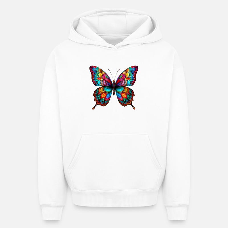 Papillon - Sweat à capuche unisexe oversize épais SPREAD - blanc