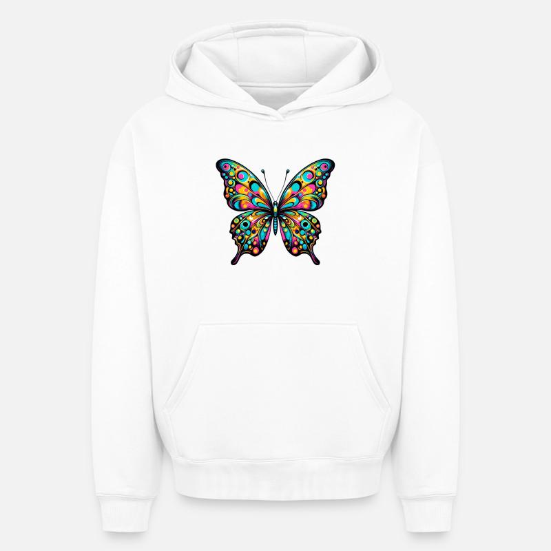 Papillon - Sweat à capuche unisexe oversize épais SPREAD - blanc