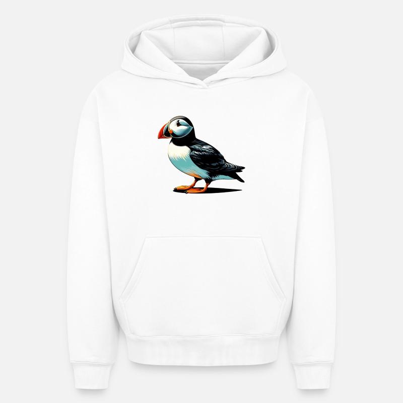 Macareux - Sweat à capuche unisexe oversize épais SPREAD - blanc