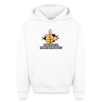 Papa lève le pouce avec lettrage - Sweat à capuche unisexe oversize épais SPREAD - blanc - Devant - AI Model Female 172 dark (172cm) & AI Model Male 185 light (185cm)