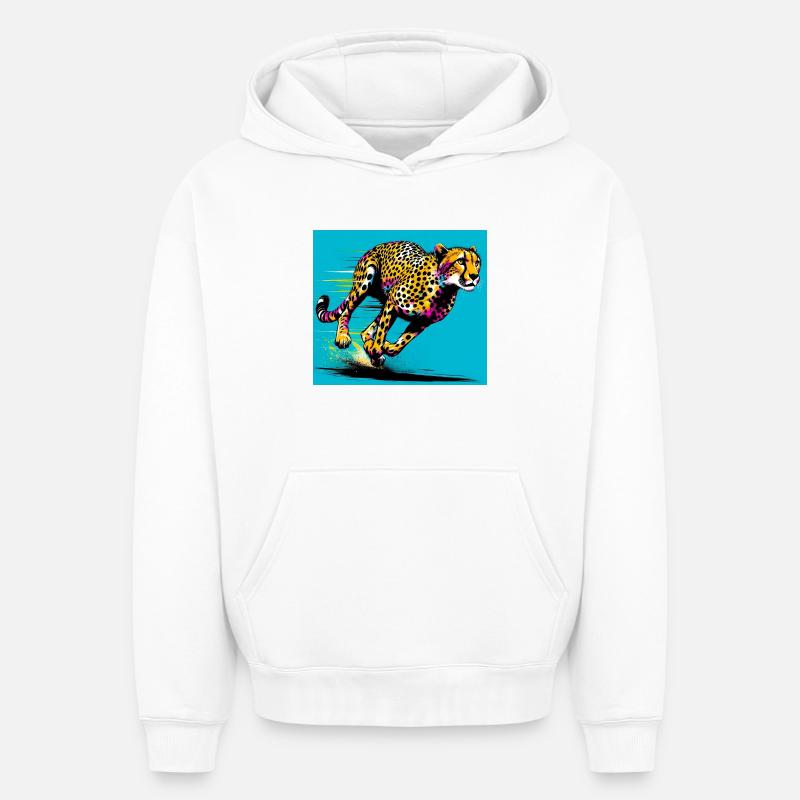 guépard - Sweat à capuche unisexe oversize épais SPREAD - blanc