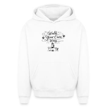 Suivez votre propre chemin - Sweat à capuche unisexe oversize épais SPREAD - blanc - Devant - AI Model Female 172 dark (172cm) & AI Model Male 185 light (185cm)