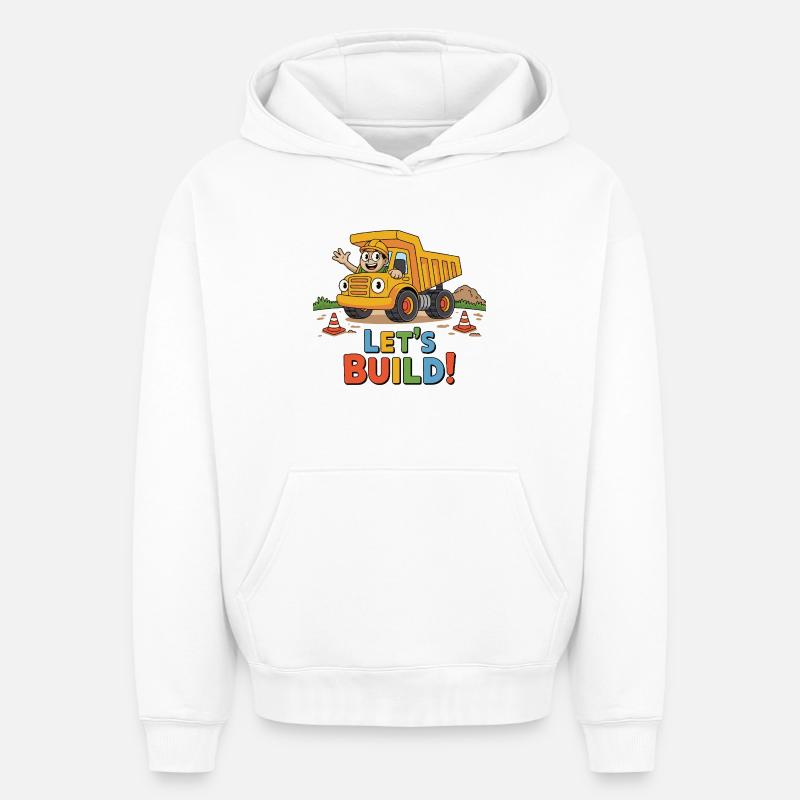 Construisons ! Camion de chantier - Sweat à capuche unisexe oversize épais SPREAD - blanc