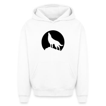 Wolf - Mond - Oversized Heavyweight Unisex Hoodie - Weiß - Vorne - AI Model Female 172 dark (172cm) & AI Model Male 185 light (185cm)