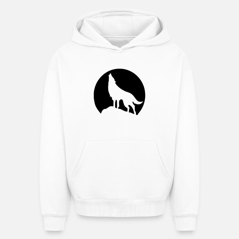 Wolf - Mond - Oversized Heavyweight Unisex Hoodie - Weiß