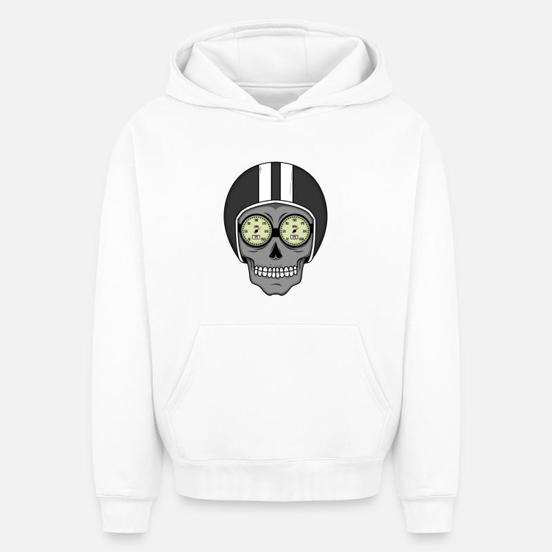 Skull Biker - Design - Sweat à capuche unisexe oversize épais SPREAD - blanc
