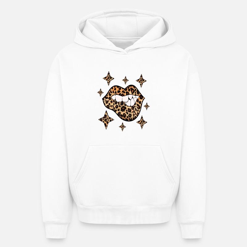 Leopard Lips Sexy Kiss Bouche - Sweat à capuche unisexe oversize épais SPREAD - blanc