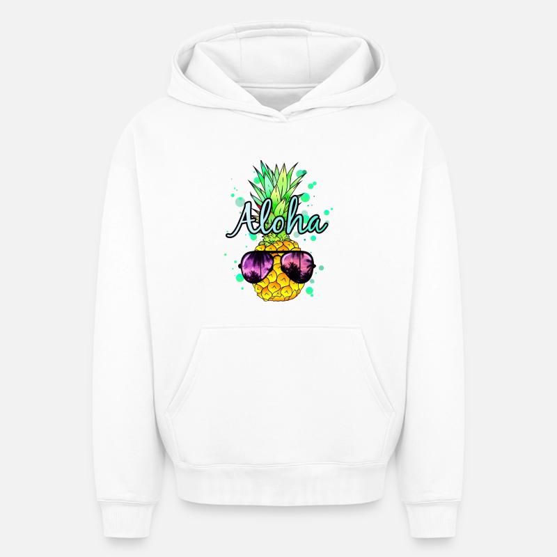 Ananas Aloha - Sweat à capuche unisexe oversize épais SPREAD - blanc