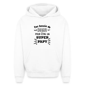 Pas besoin de cheveux pour être un Super Papy - Sweat à capuche unisexe oversize épais SPREAD - blanc - Devant - AI Model Female 172 dark (172cm) & AI Model Male 185 light (185cm)