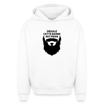 Désolé cette barbe est prise - Sweat à capuche unisexe oversize épais SPREAD - blanc - Devant - AI Model Female 172 dark (172cm) & AI Model Male 185 light (185cm)